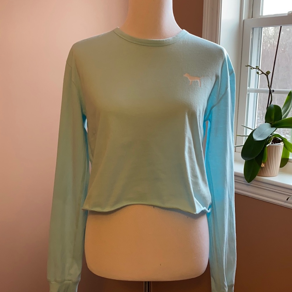 PINK Baby blue crop top with laced back detail